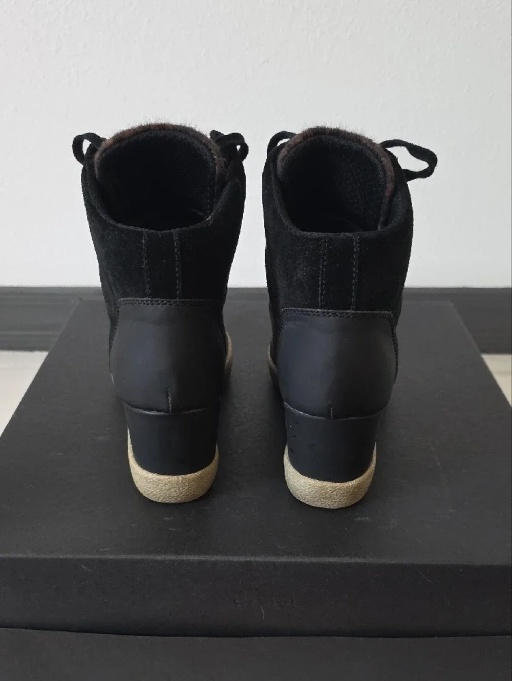 FRAU Women's Black Wedge High-Top Sneakers with Tan Sole. Size 8. Never Worn.